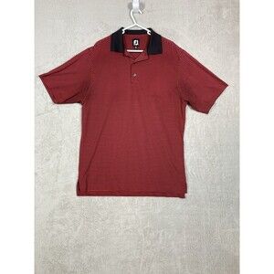 Mens Footjoy FJ Golf‎ Polo Shirt Red Black Striped 2XL